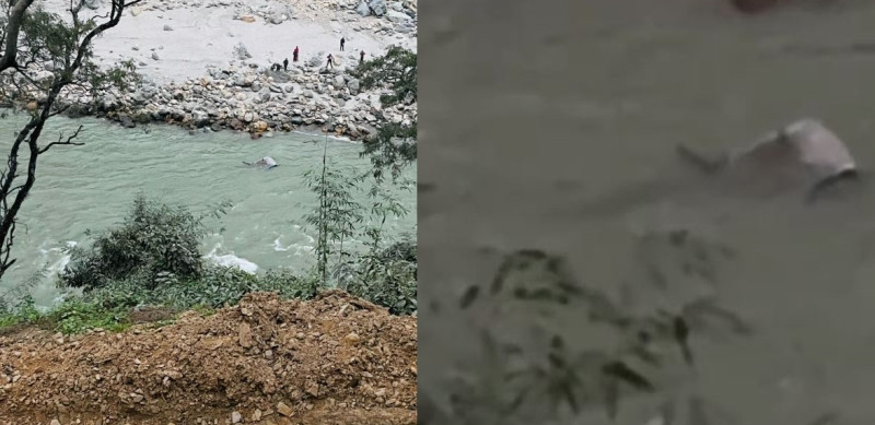चामल बोकेर आउँदै गरेको ट्रक त्रिशूलीमा खस्यो, तीनजनाको उद्धार
